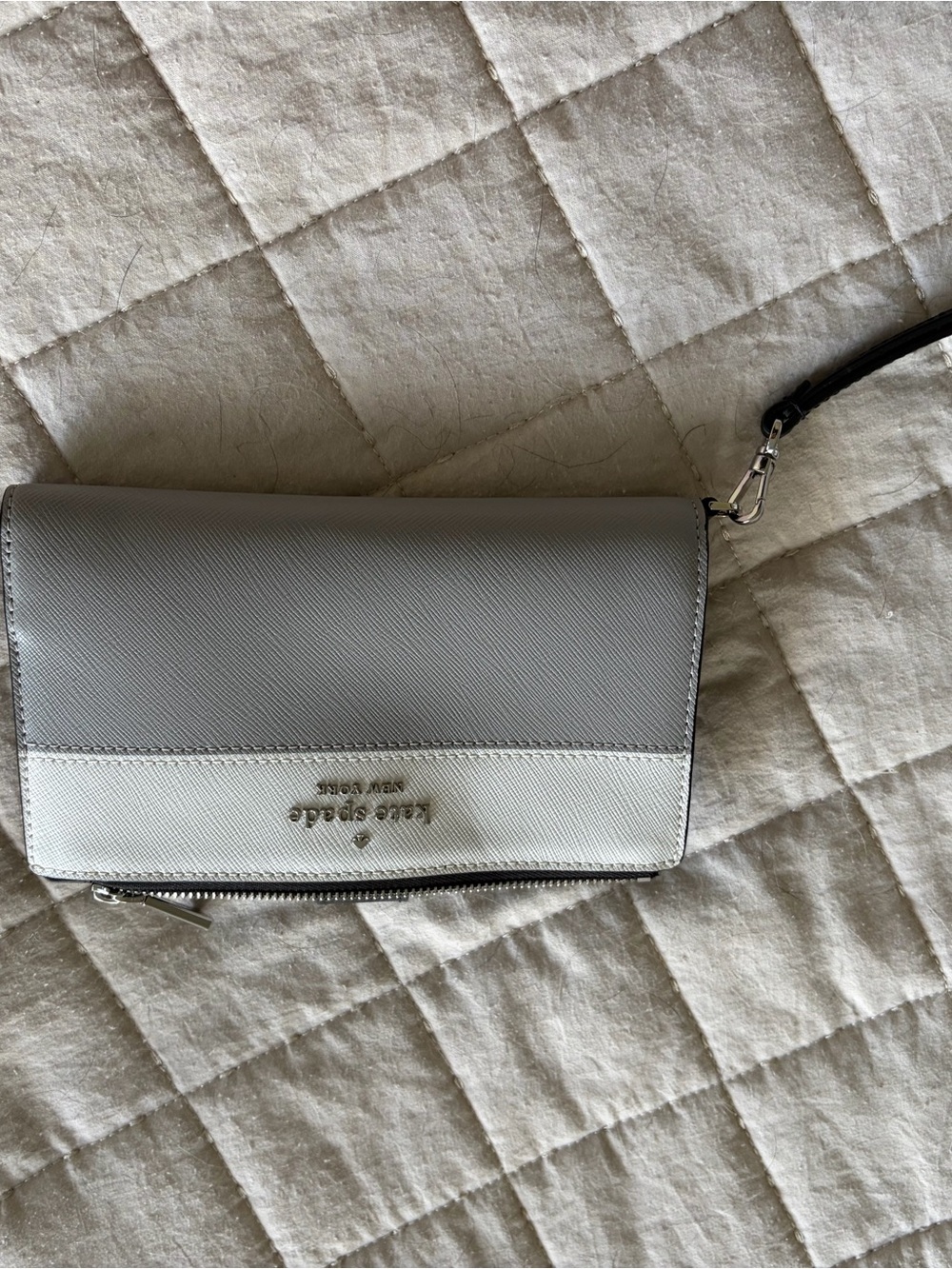 kate spade Two-Tone Gray & White Leather Wristlet Clutch